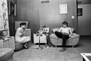 Teen Elvis listening to records with a high school friend