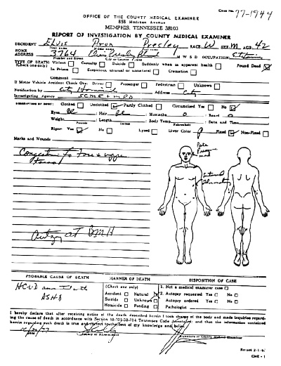 Elvis Autopsy Report Page 1