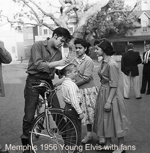 Young Elvis with fans on the streets of Memphis