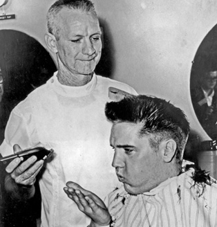 Opps!  Elvis loses that wonderful hair to an Army Crew cut 